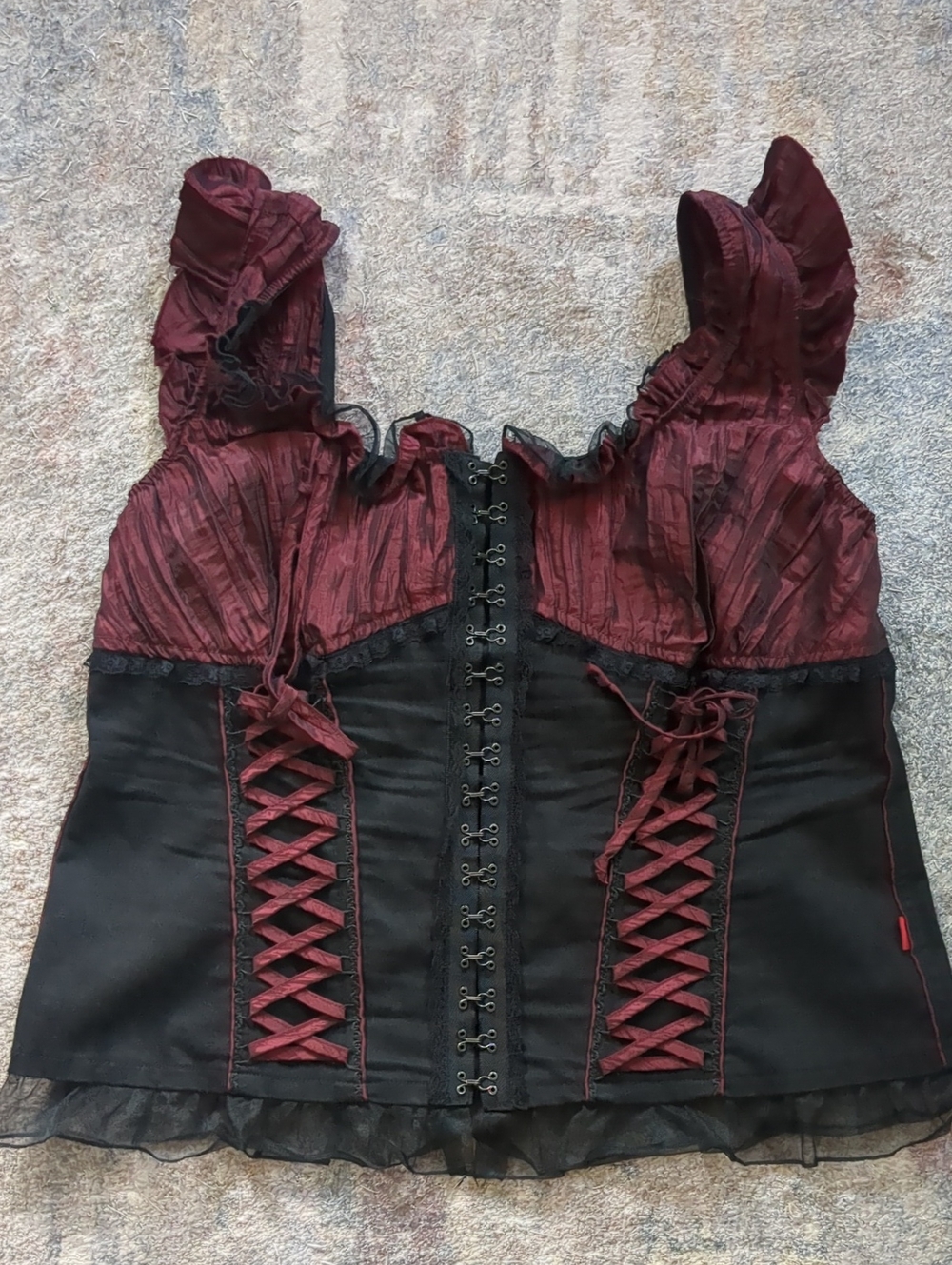 Tripp NYC Burgundy and Black Lace-Up Corset Top